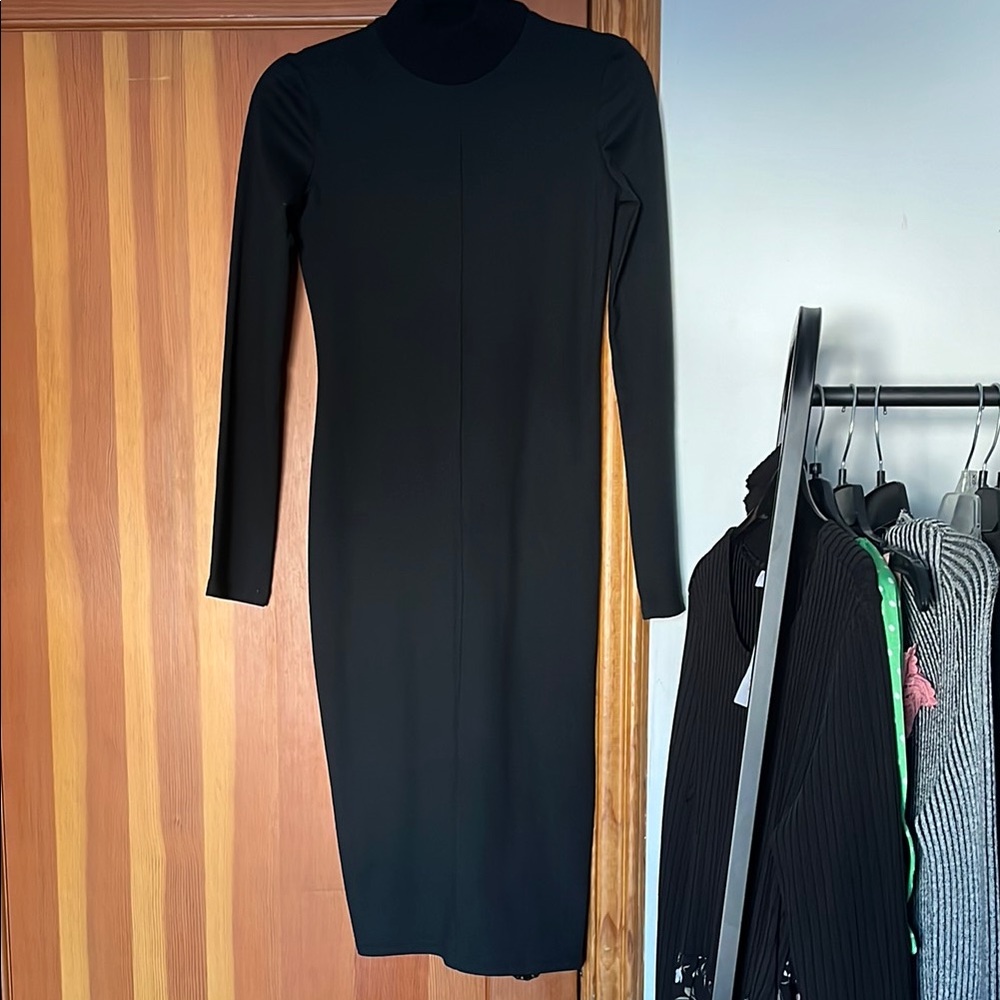 Zara Basic Knit Turtleneck Black Midi Dress